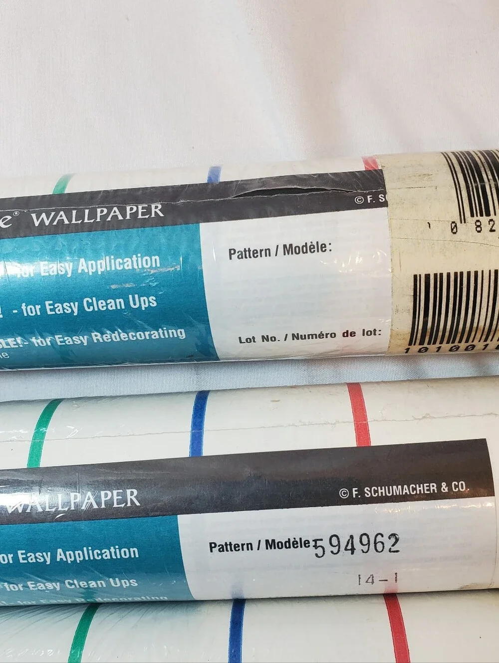 Village Brand Vtg Wallpaper Rolls Colored Stripes, 3 Double Rolls 56.37 Sq Ft Ea